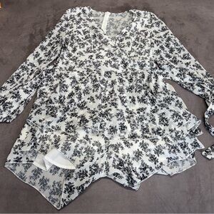 FASHION CLASSIC COLLECTION Black and White Floral ROMPER DRESS SIZE L WOMENS